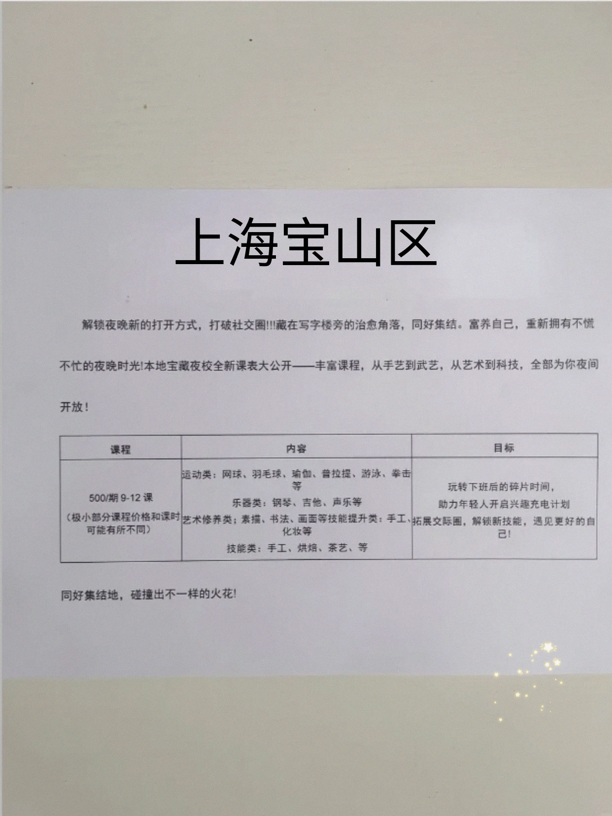 宝山夜校能凑上几门