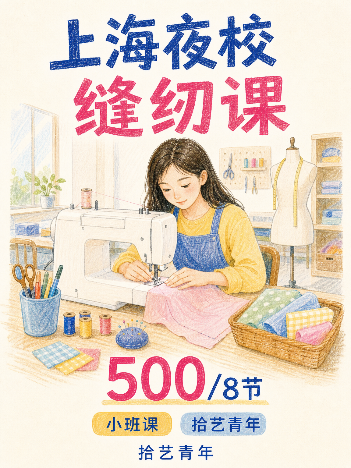学缝纫怕老师不专业？上海夜校500/8节